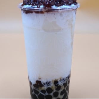 I04. Iced Milk Drink W/ Red Bean & Honey Boba.