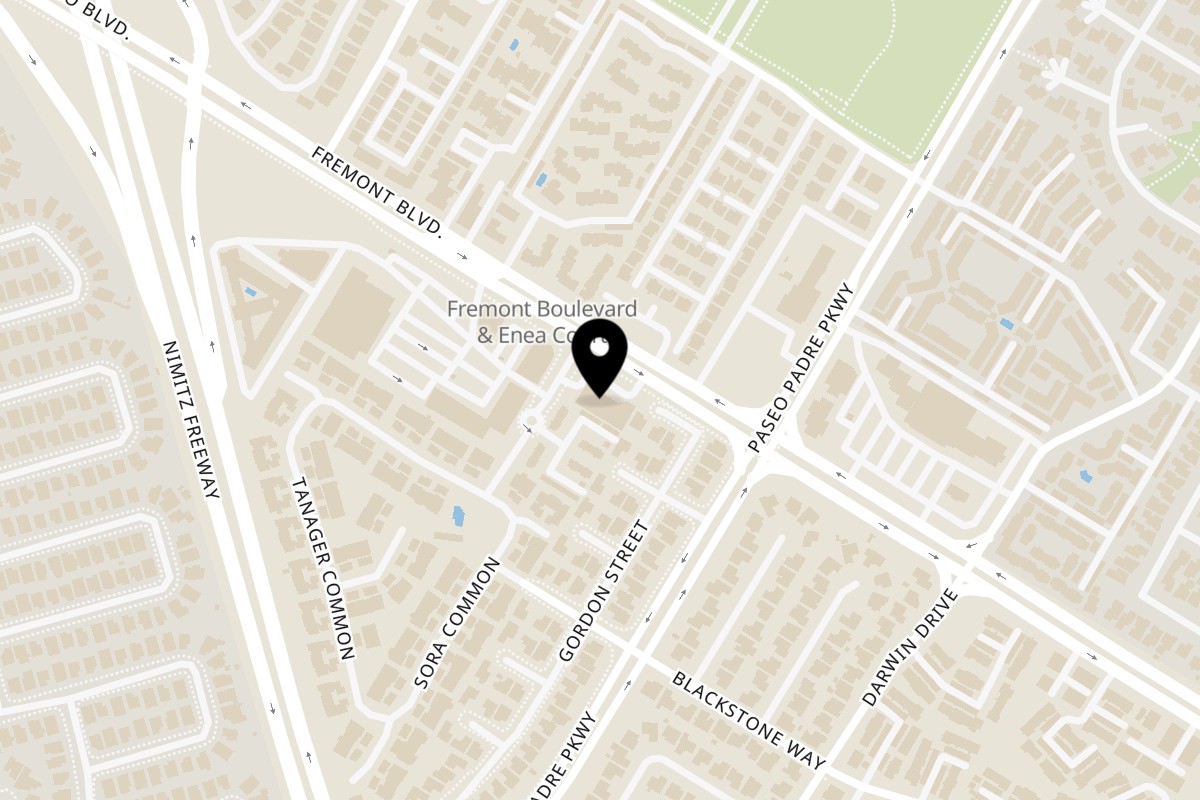 Map showing the location of Milk & Honey Cafe on 34265 Fremont Blvd in Fremont